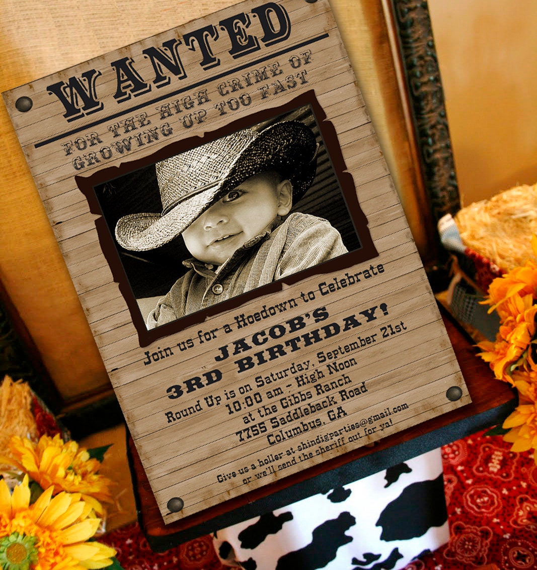 Cowboy Party Invitation- Printable - Wanted Invitation - by Amanda's Parties TO GO