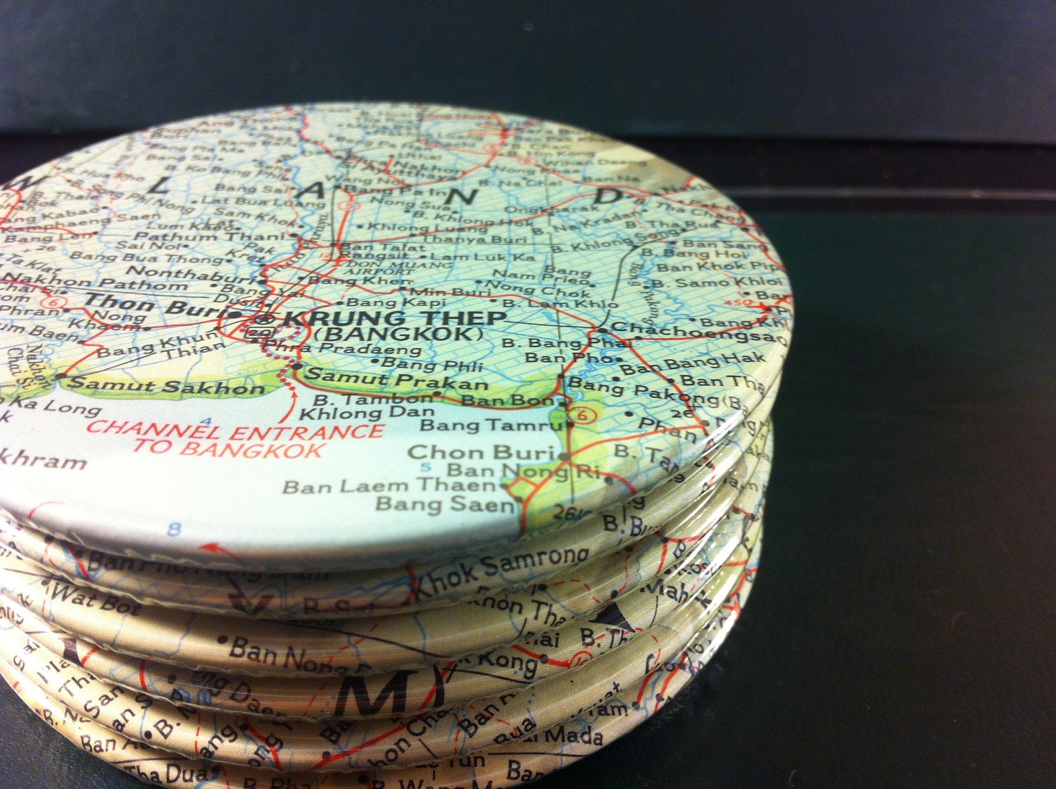 Thailand vintage map coasters - Thailand, Asia - set of 6