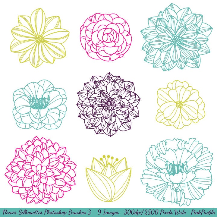 Flower Silhouettes Photoshop Brushes 3, Flower Photoshop Brushes - Commercial and Personal Use