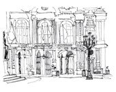 Torino San Carlo square, Black Ink Drawing - print 8x11.5 inch (21x29.5 cm)