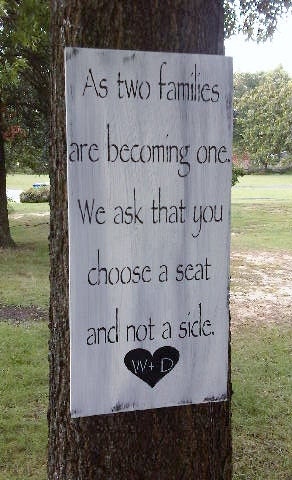 Wedding Seating Chart Sign, personalized - " As two families are becoming one, we ask that you choose a seat and not a side" 12x24