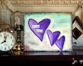 Original Art Painting: 8x10 Graceful Heart Original Mixed Media Collage, Acrylic painting, mixed media, folk art painting, purple, aqua