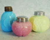 Pink Turquoise Glass Shakers - Vintage Milk Glass Salt and Pepper Shakers - Colored Glass Shakers