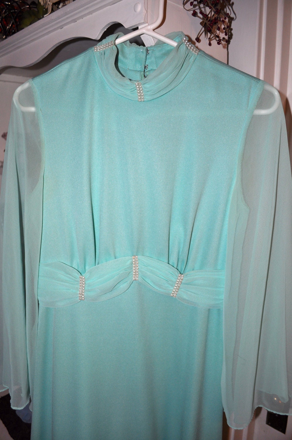 1960s Vintage Teal Formal Dress Mamas & Papas size medium Sea Foam Christmas