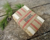 Vintage Book Bundle HOME on Burlap Jute Webbing - Holiday Christmas Home Decor Book Stack