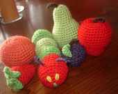 Crochet Custom CATERPILLAR & FRUIT SET Plush Toy Stuffed Animal Stuffed Toy - Caterpillar, Orange, Pear, Apple, Plum, and Strawberry