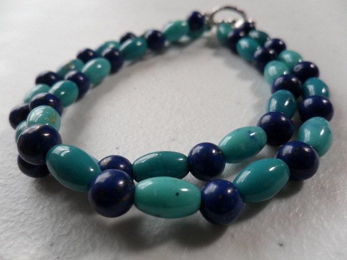 Navy Gemstone and Teal Acrylic Bracelet