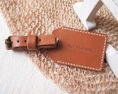 Luggage Tag with Back Window - Personalized - Leather - Rust (N) - Hand Stitched