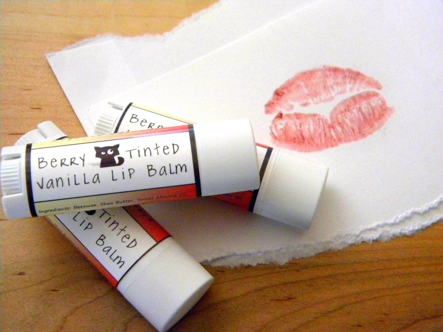 Berry Tinted Lip Balm- Vanilla Organic .15 oz Twist Tube- Handmade Moisturizing Balm with natural berry tint