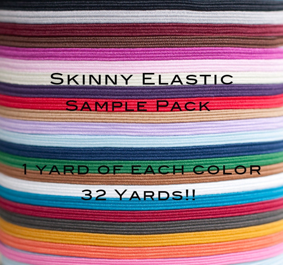 32 Yard Elastic Sample Pack, One Yard of Each Color 1/8 inch Skinny Elastic