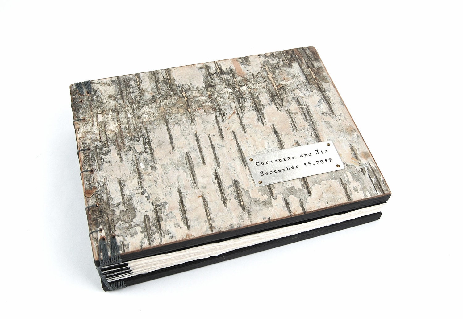guest book -  custom birch bark wedding wood book / rustic natural cabin nature inspired black gray - fall wedding - made to order