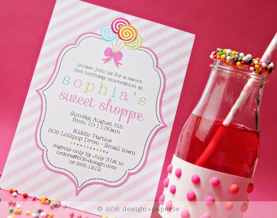 Printable Vintage Sweet Shoppe Lollipop Invitation by 505 Design Il_570xn