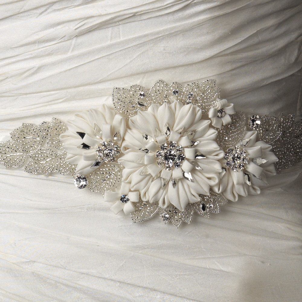 1 IVORY Beaded Bridal Sash Applique