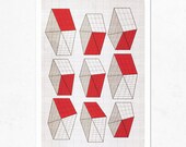 Geometric Neighborhood, red. Extra Large print  (A2). Big Poster.