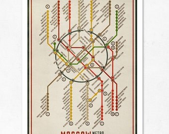 LARGE illustration 11.70 x 16.50 (A3). Moscow Metro Map. (Color). (Special spring offer: Get a geometric poster for free)