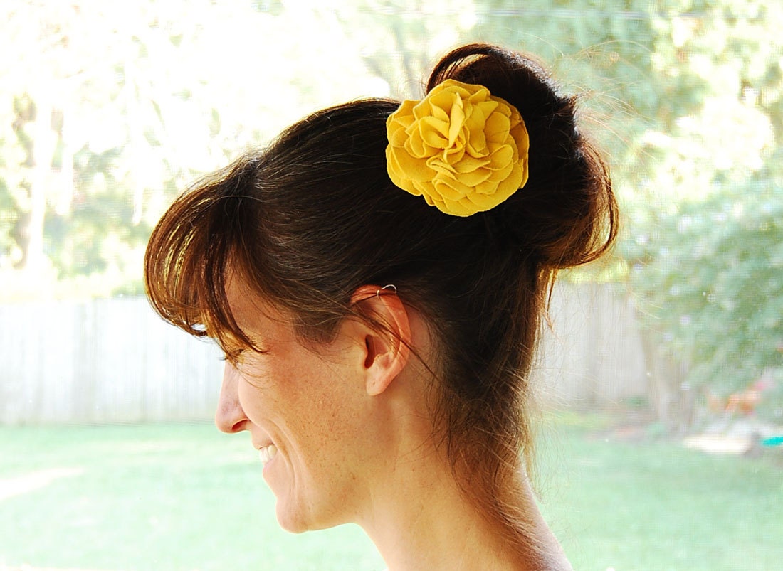 Bright Yellow Carnation Hair Clip - Repurposed Tshirt