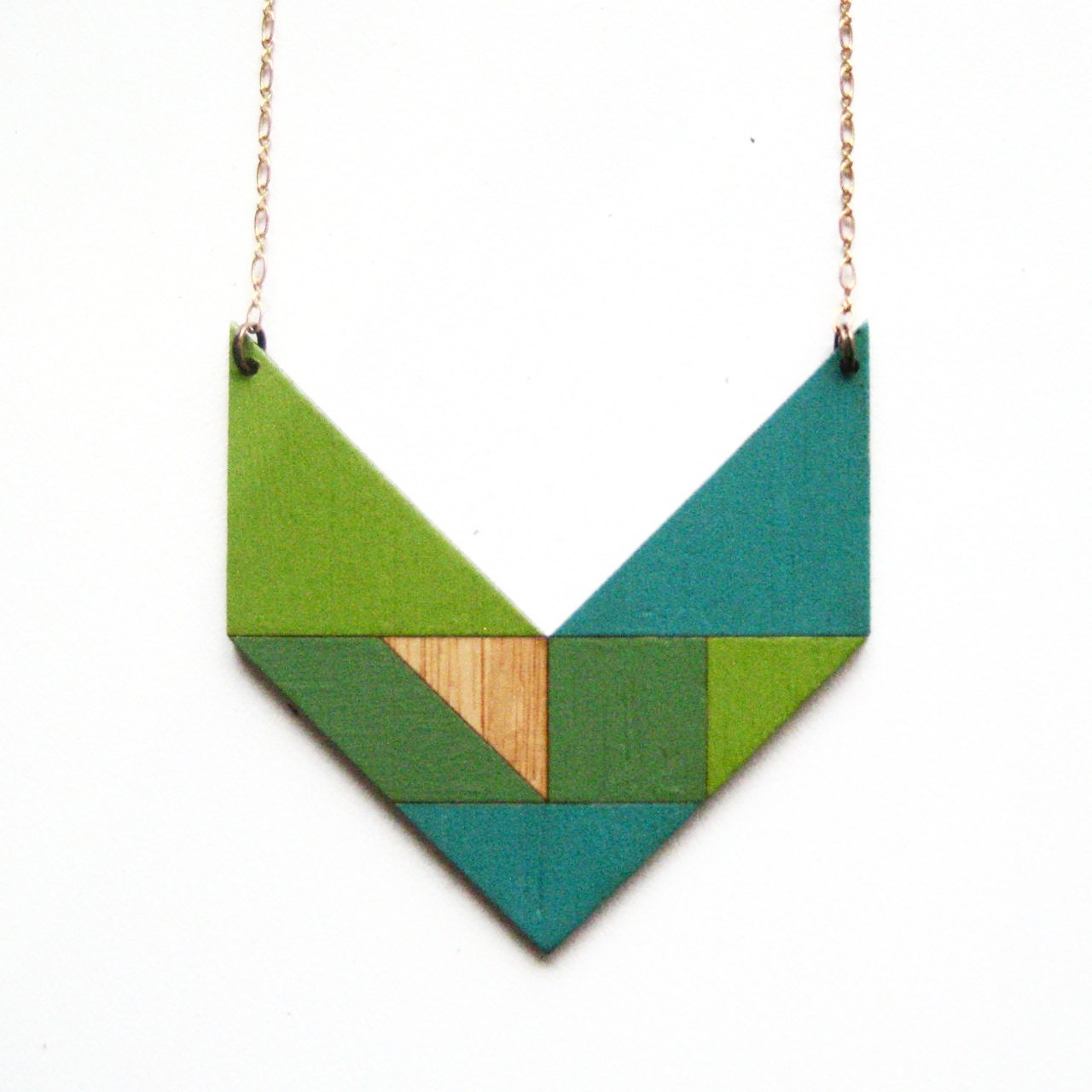 Tangram necklace / V / turquoise & grass green