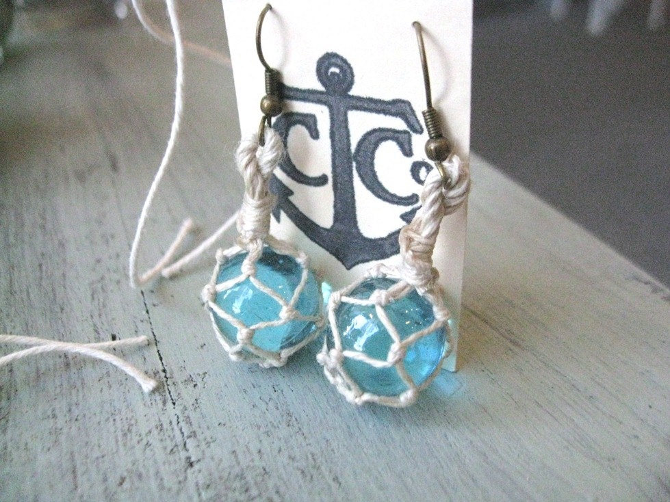 Miniature Fishing Float Earrings - Cerulean Blue