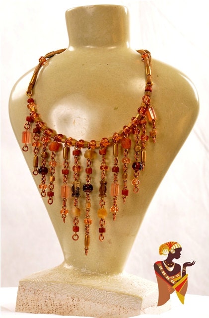 Honey Gold brown handmade choker-Glass beaded African necklace-Tribal jewelry