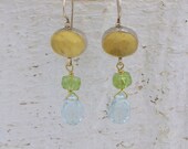 Peridot, Blue Topaz  24k Earrings