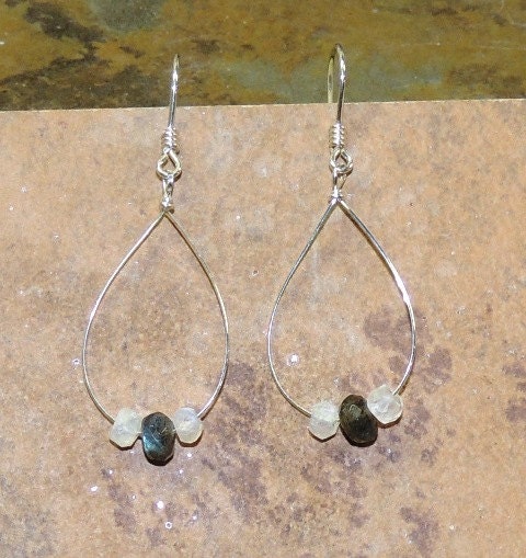 Moonstone & Labradorite Sterling Silver Hoop Earrings