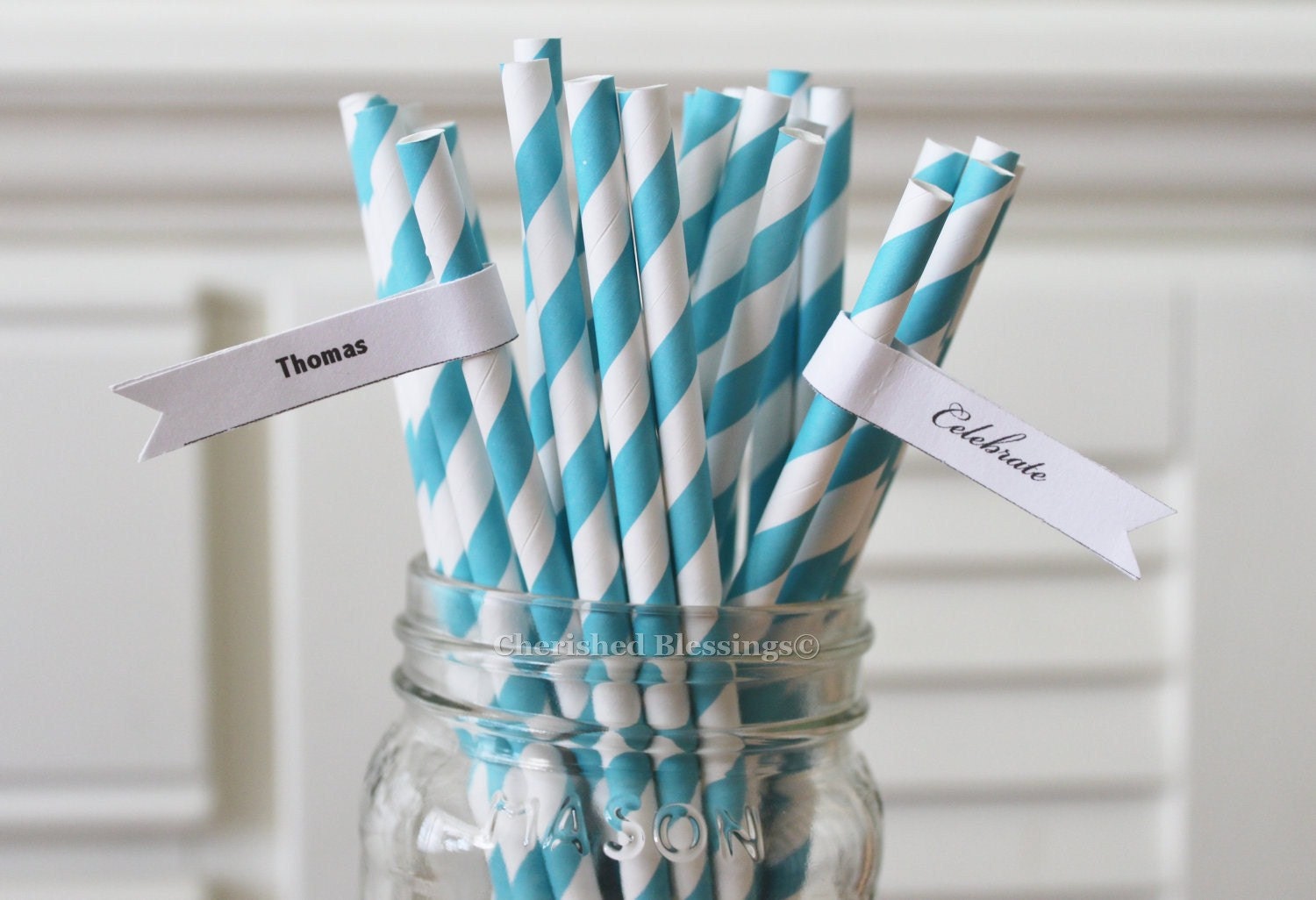 25 Aqua Turquoise Striped Paper Straws Retro Vintage Style Carnival Circus Wedding Birthday Bridal Baby Shower W/ Printable Flags I Created Il_570xn