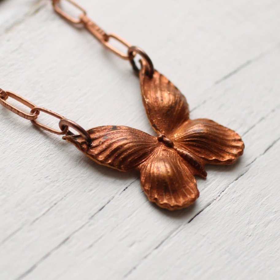 Copper Butterfly Necklace ... Vintage Russet Orange Burnt Autumn