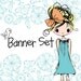 Premade Etsy Shop Banner Avatar Set - hand drawn doodle girl with bow ribbon swirl flower banner set - no422