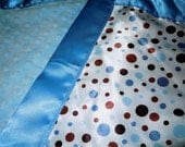 Satin Blue/Brown Dot Minky Binky - Customize size and color