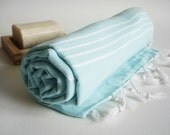 Turkish BATH Towel - Classic Peshtemal - Ice Blue (white striped)