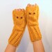 Owl fingerless mittens / gloves / wristwarmers made of wool alpaca acrylic blend in mustard