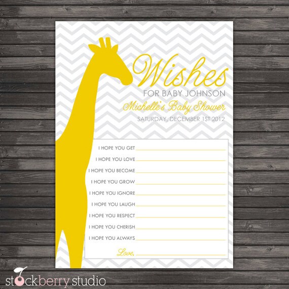 Chevron Giraffe Baby Shower Wishes for Baby Advice Printable Card - Yellow & Gray Il_570xn