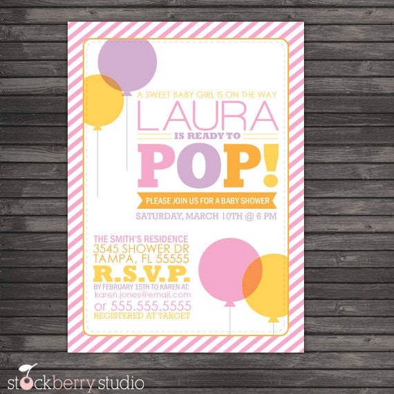 Ready to Pop Baby Shower Printable Invitation - Pink, Yellow, Orange and Purple Il_570xn