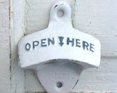 White Slate Blue Bottle Opener -Letters -Cast Iron -Vintage Inspired -Retro Feel-Soda Pop -Metal Wall Decor-Shabby Chic-Basic Blue