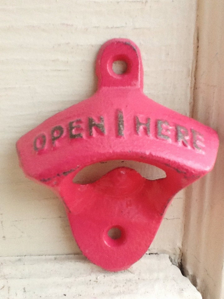 Hot Pink Bottle Opener - Rustic - Bright Pink Cast Iron - Game Room-Vintage Inspired - Retro Style - French Hot Pink - Metal Wall Decor