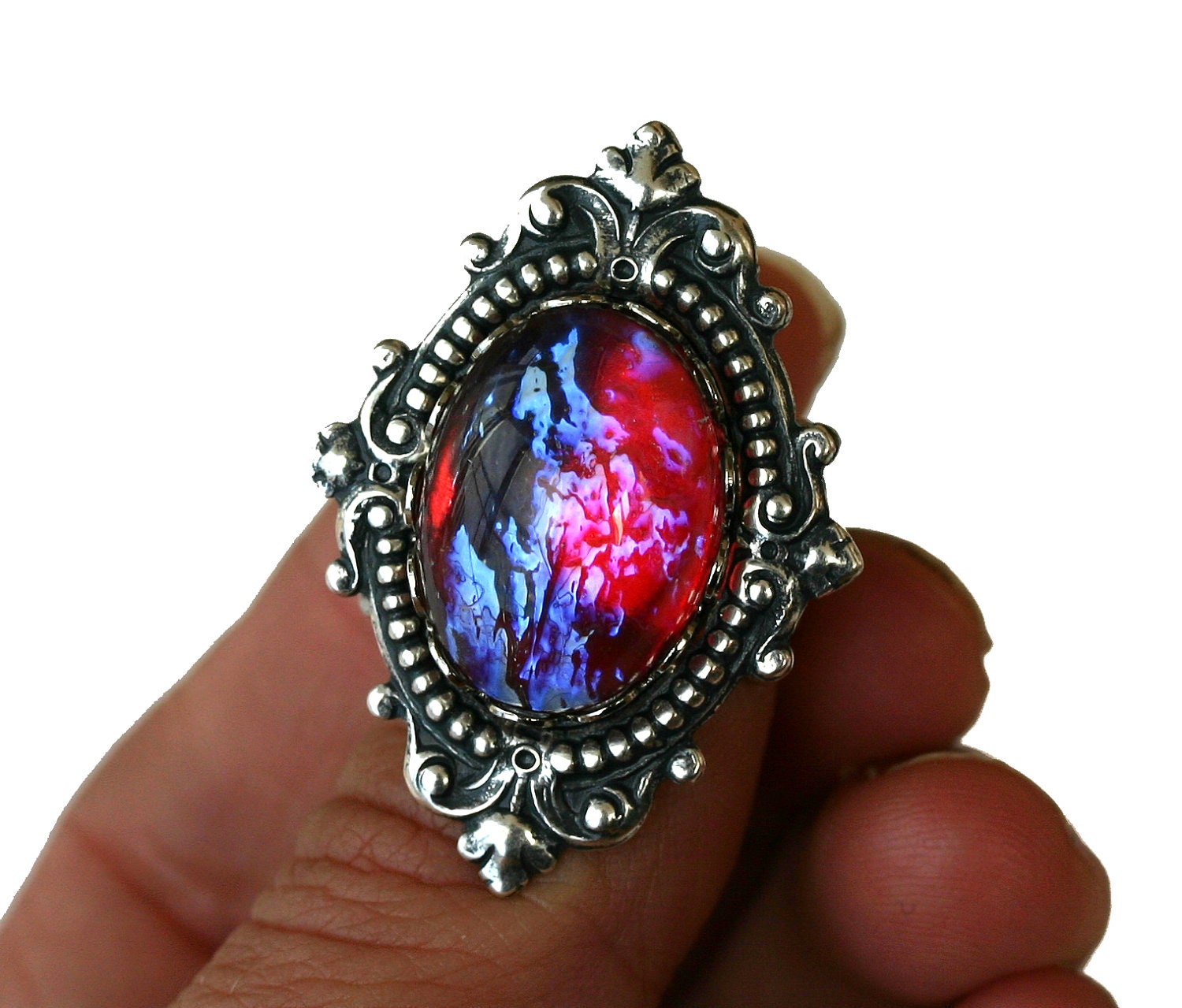 Fire Opal Ring - Dragon Breath Nebula Ring