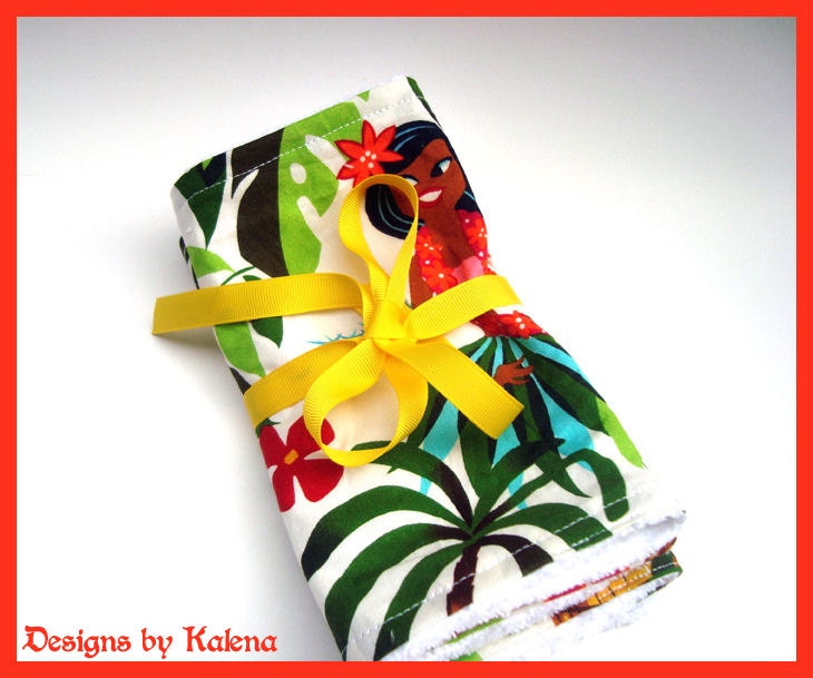 Hawaiian Burp Cloth Set - Hula Girl - Leis n Luaus - Set of 2 - Surfer Baby