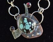 Turquoise, Copper, Sterling and Fine Silver Necklace with Garnet