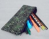 Spooky Pencil Case 7 Inch Zipper Pouch Green Spiders Webs