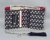 Vegan Chain Wallet Black and White Safety Pins Red Canvas