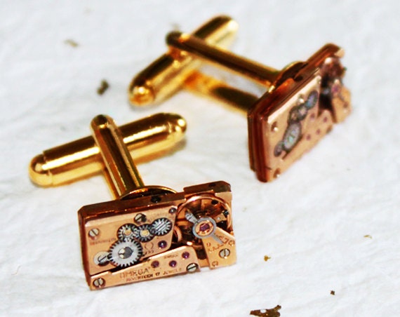 OMEGA Men Steampunk Cufflinks - Super RARE AUTHENTIC Luxury Swiss Vintage Watch Movement Men Steampunk Cufflinks / Cuff Links Men Gift