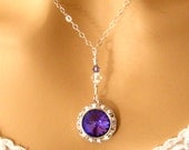 Purple Crystal Bridesmaids Necklace: Romantic, Elegant Swarovski Purple Crystal Pendant Necklace, Bride Bridal Wedding Jewelry, Prom