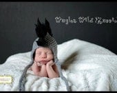 061c Mohawk Baby boy newborn size black and grey earflap punk hat. Great for photo prop.