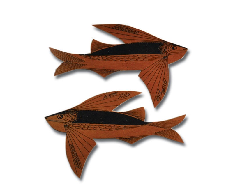 Modernist Teak Fish Wall Hangings, Barbados Flying Fish