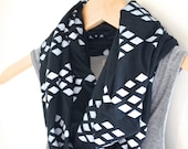 INFINITY SCARF - Screen Printed - White Diamonds on Black