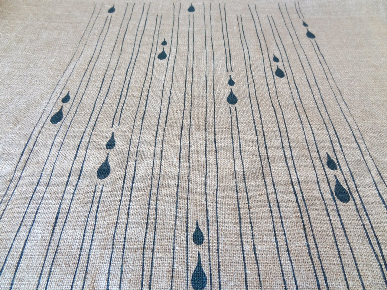 April Showers - Raindrop Tea Towel - Handprinted Linen - Monaco Dusk Blue