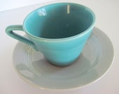 Harlequin Cup Saucer Aqua Grey Coffee Tea Set Art Deco Kitschy Homer Laughlin French Country Cottage Mismatched