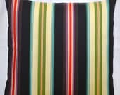 Black Green Red Purple & Cream Stripe Indoor/Outdoor Pillow Cover - 20 x 20
