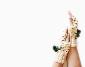 Beige Crochet gloves - Fingerless wrist warmers