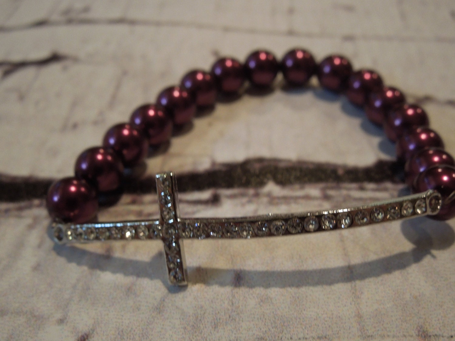 RHINESTONE SILVER CROSS Beaded Bracelet-Women-Teen